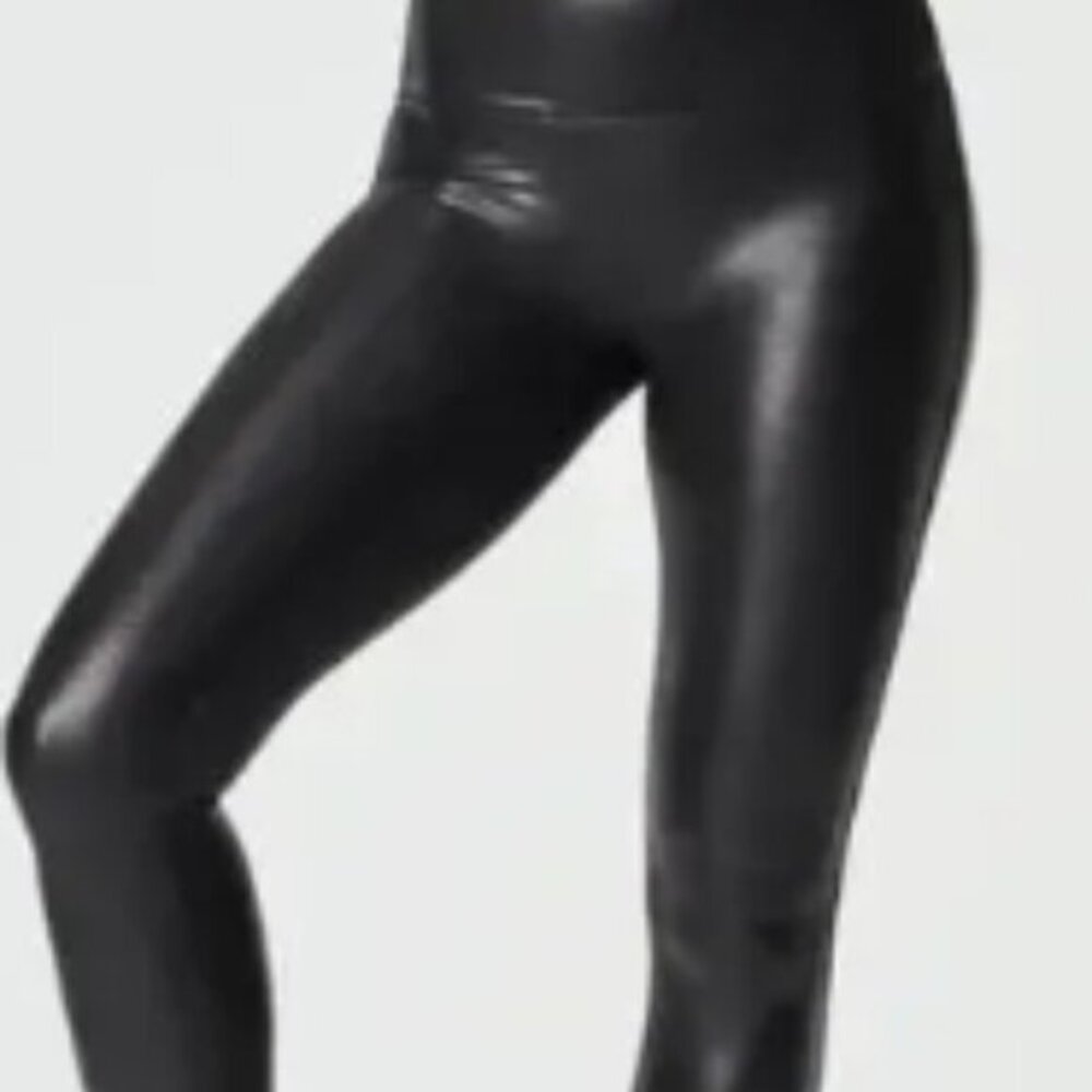 Spanx Faux‎ Leather Leggings Black XL Womens High Waisted Shaper Slimming